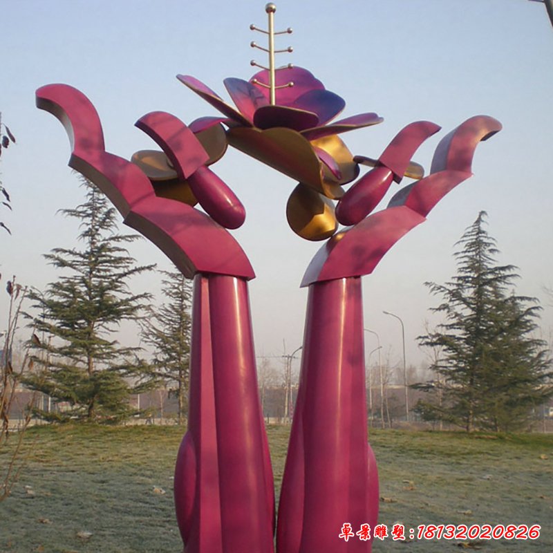 不锈钢手托太阳花  公园景观雕塑