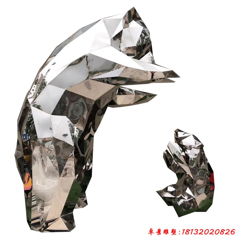 大型母子熊切面不锈钢雕塑几何熊猫镜面金属熊广场标志性厂家直销95116