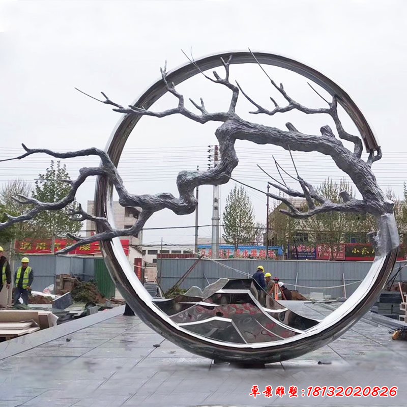 不锈钢抽象异形水根圆环雕塑 (1)