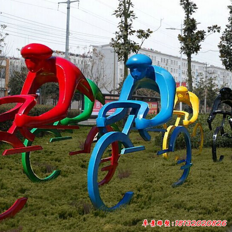 不锈钢城市半身骑车雕塑 (1)