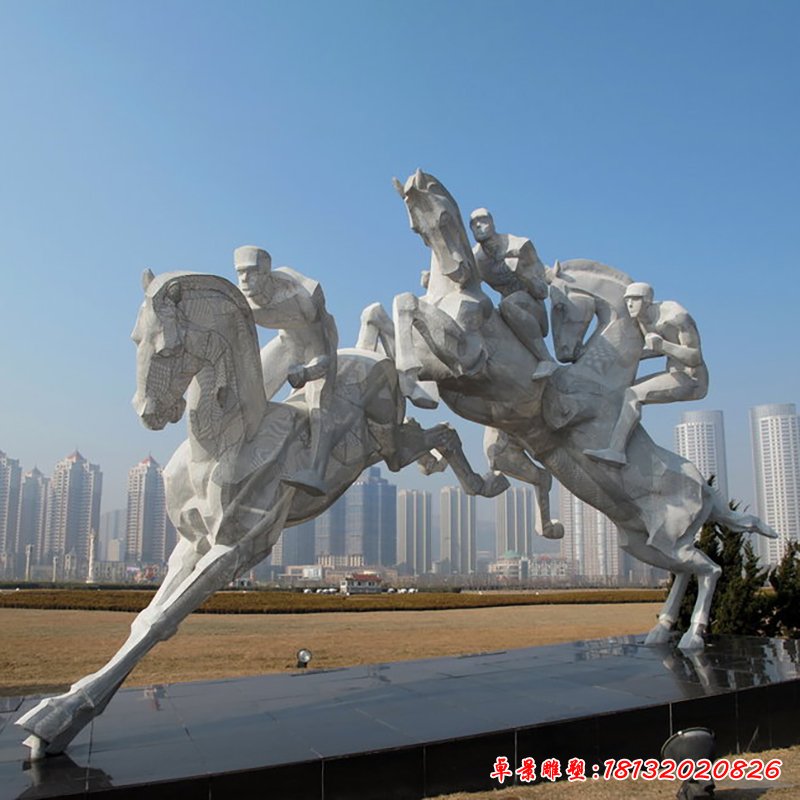 骑马比赛雕塑，不锈钢运动雕塑