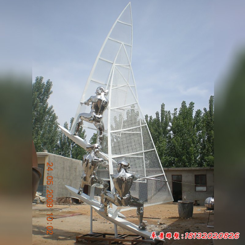 不锈钢帆船雕塑,公园运动雕塑