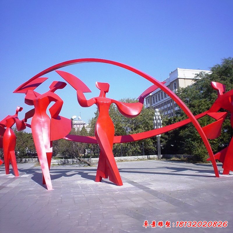 不锈钢抽象跳舞雕塑，不锈钢抽象人物雕塑