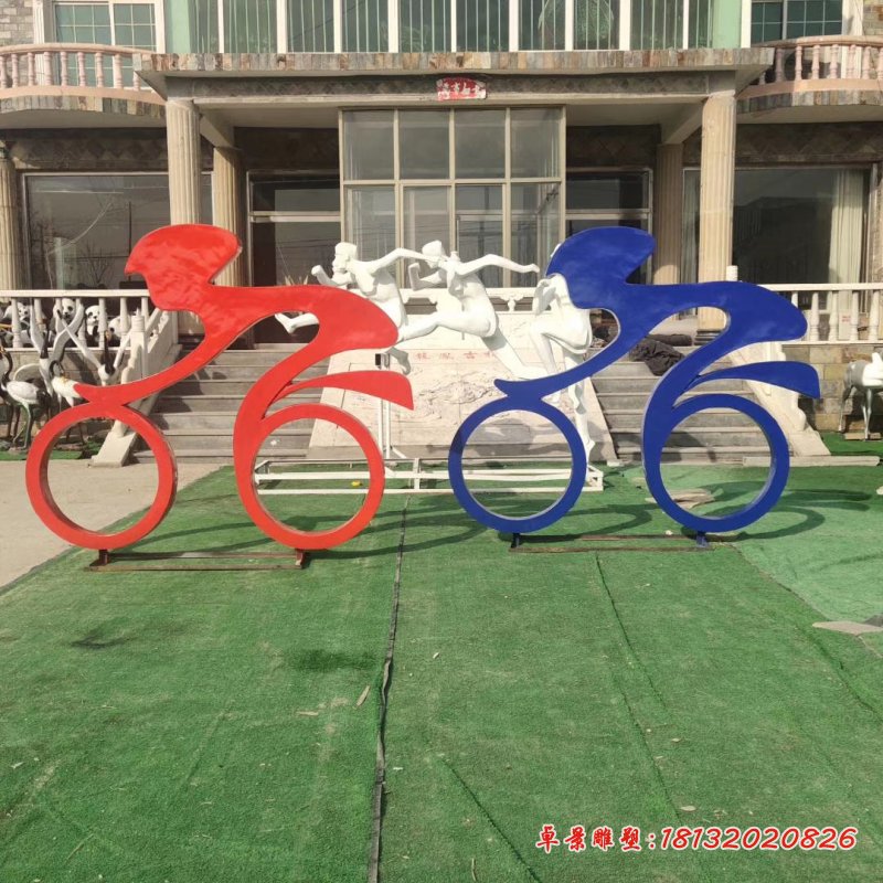 不锈钢自行车抽象人物雕塑
