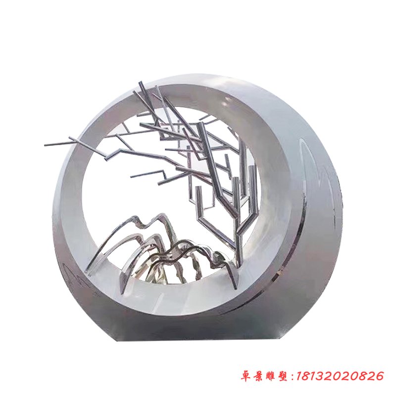 不锈钢抽象异形圆环树根雕塑