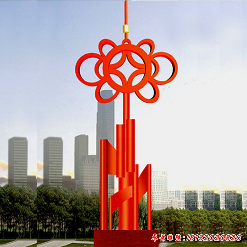 不锈钢抽象大型中国结 城市不锈钢雕塑