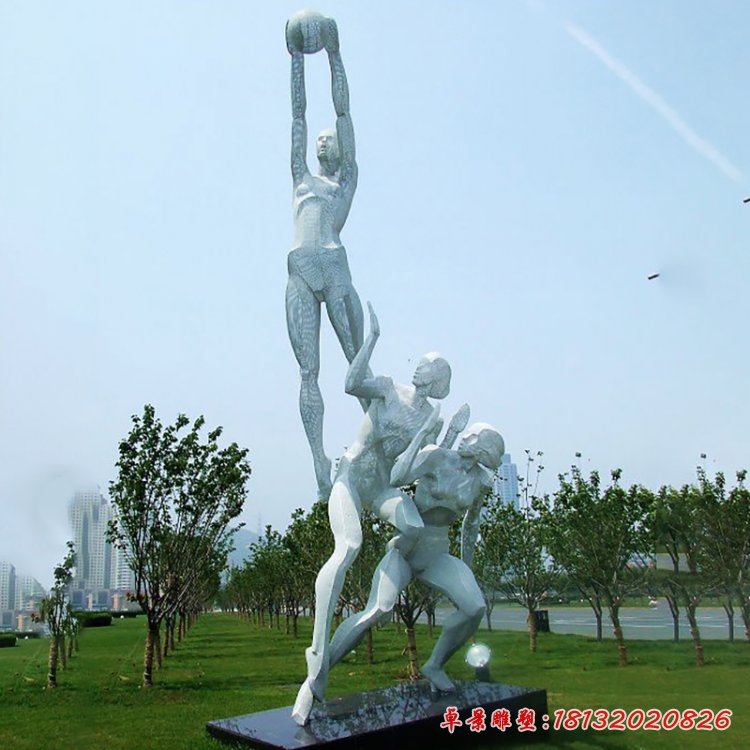 不锈钢打篮球雕塑，公园不锈钢人物雕塑