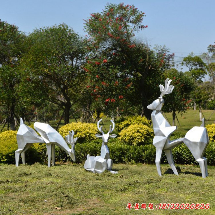 不锈钢几何切面鹿动物雕塑