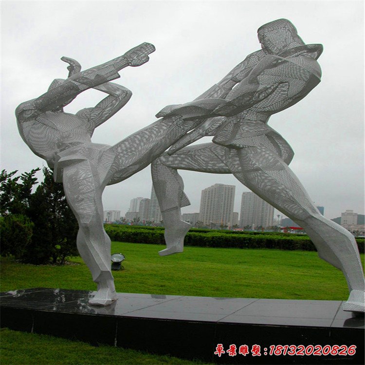 不锈钢摔跤人物运动雕塑