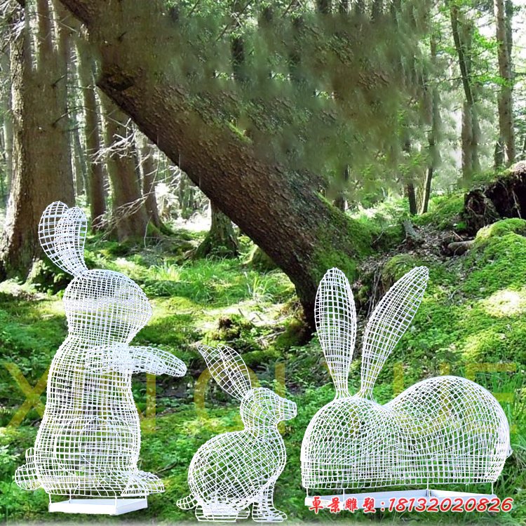 不锈钢兔子动物雕塑