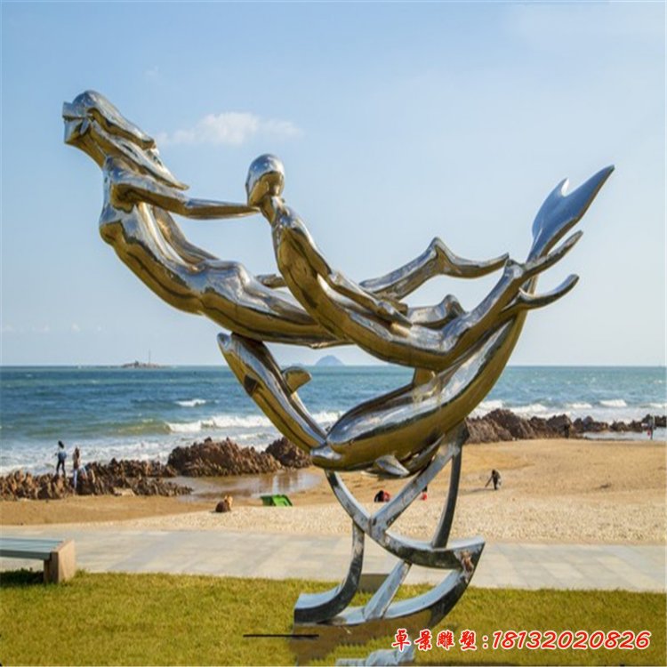 不锈钢游泳人物运动雕塑