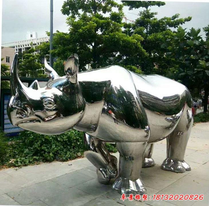 不锈钢犀牛动物雕塑