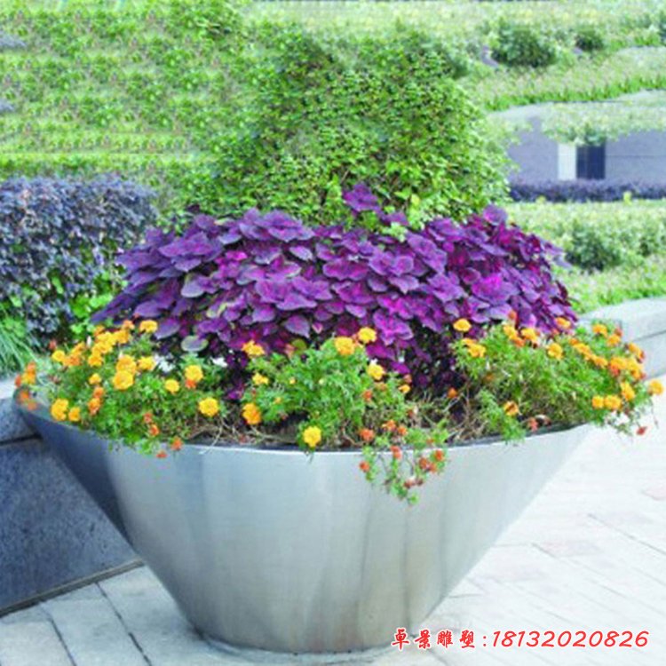 公园景观雕塑,不锈钢花盆雕塑 (2)