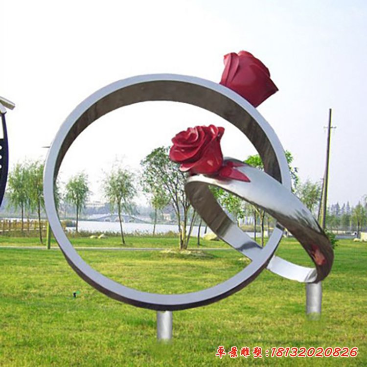 不锈钢戒指雕塑，不锈钢爱情雕塑