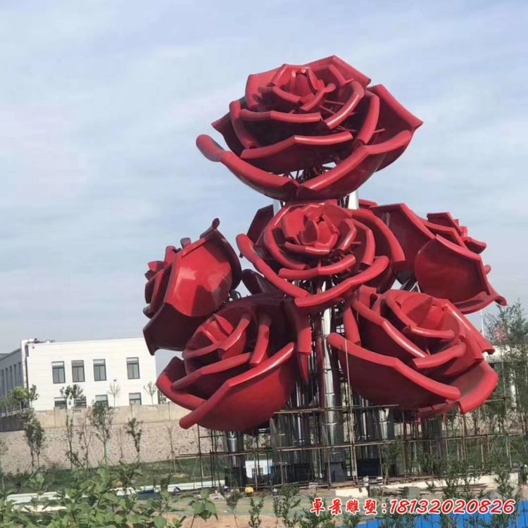 不锈钢红色玫瑰花雕塑