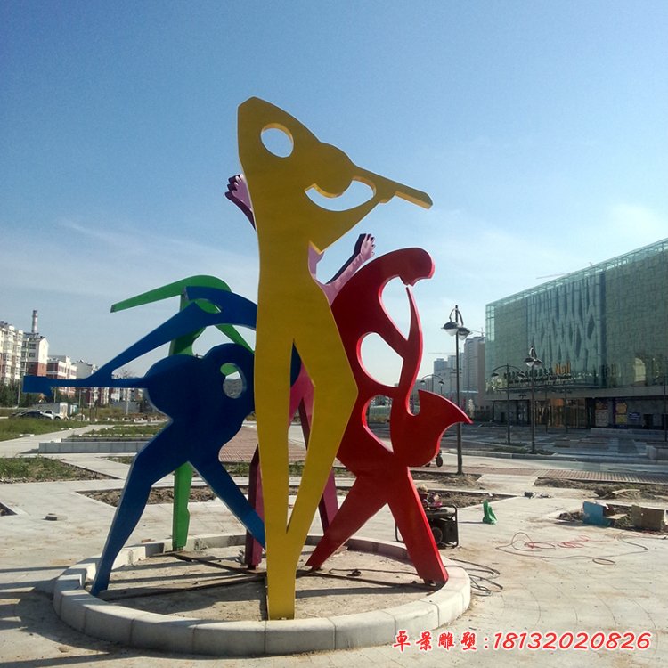 广场演奏雕塑，不锈钢抽象人物雕塑 (9)