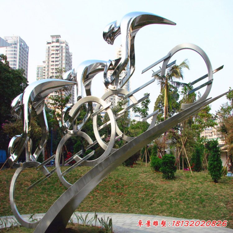 抽象不锈钢骑自行车人物小区抽象人物雕塑 (2)