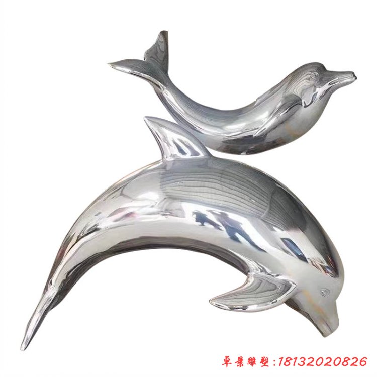 镜面不锈钢跳跃海豚雕塑 (2)