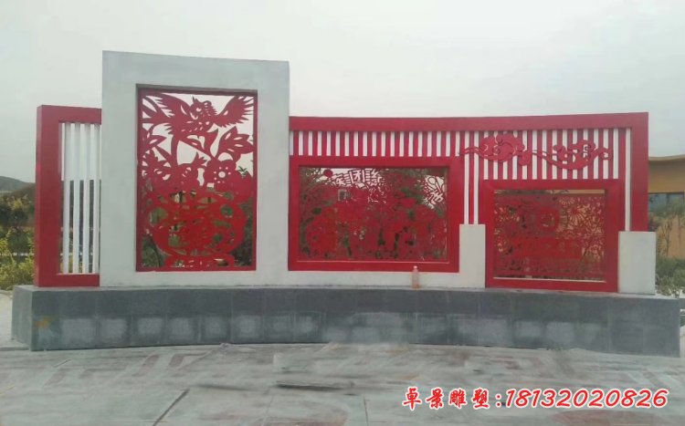 广场公园大型不锈钢红色剪纸艺术雕塑