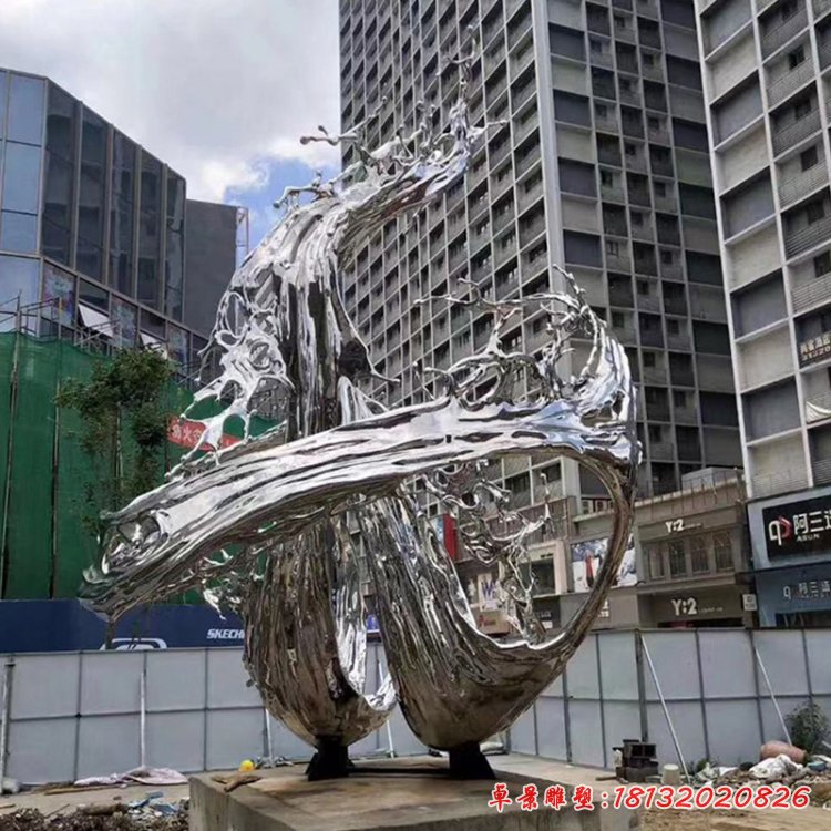 定制不锈钢雕塑浪花镜面不锈钢房地产广场水景装饰摆件水滴造型95710