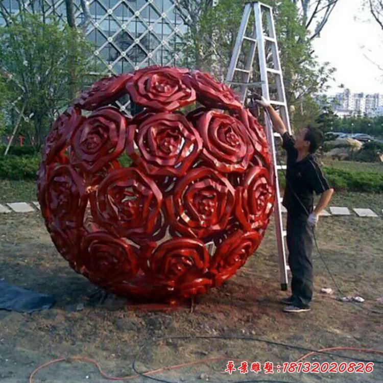 不锈钢玫瑰花镂空球  广场景观雕塑 (2)