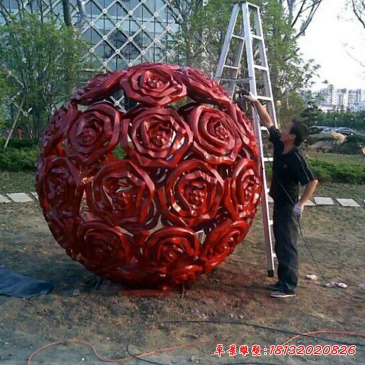 不锈钢玫瑰花镂空球 广场景观雕塑 (2)