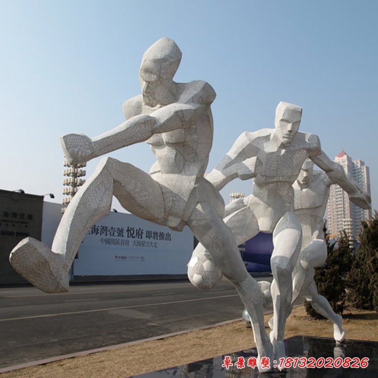 踢足球雕塑，不锈钢运动雕塑 (1)