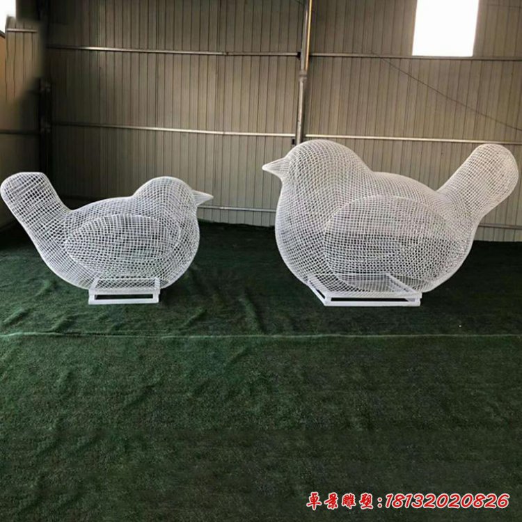 户外不锈钢镂空小鸟雕塑网格小鸟动物景观草坪摆件27314835 (1)