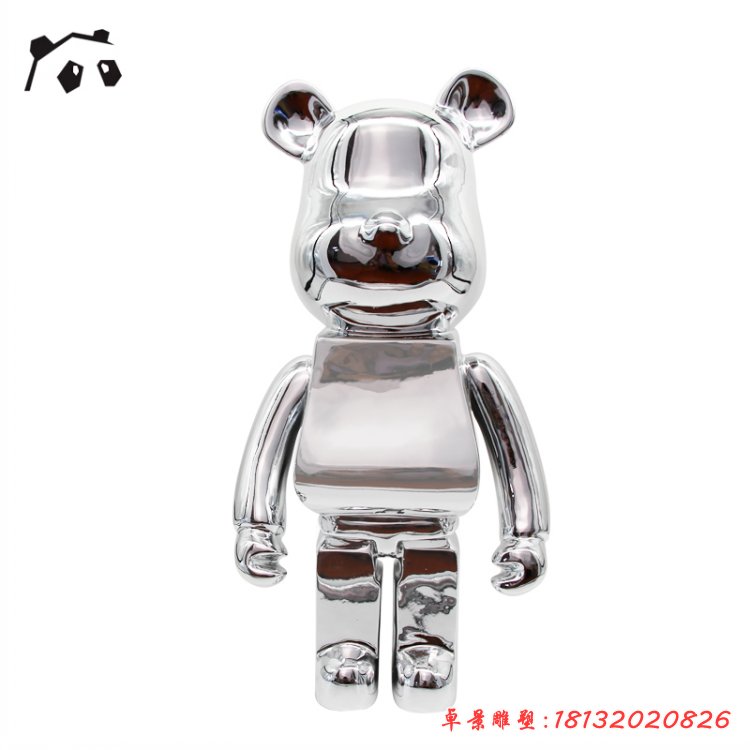 镜面不锈钢几何熊雕塑 (1)
