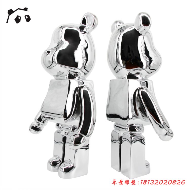 镜面不锈钢几何熊雕塑 (2)