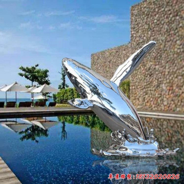 镜面不锈钢跳跃的鲸鱼雕塑