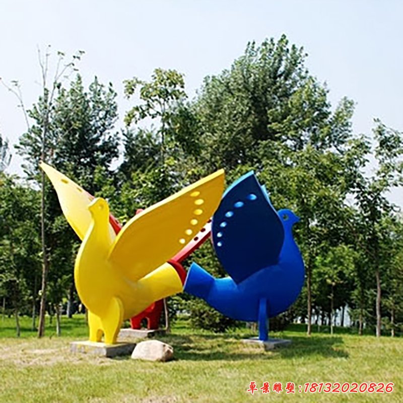 不锈钢鸽子雕塑，公园抽象动物