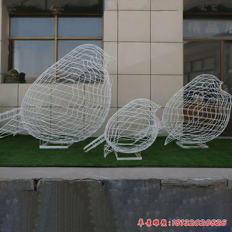户外不锈钢镂空小鸟雕塑网格小鸟动物景观草坪摆件27314835 (2)