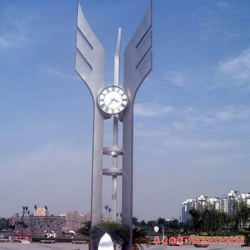 不锈钢钟表雕塑   广场景观雕塑