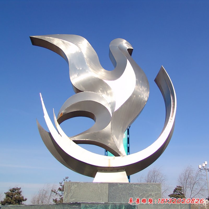 抽象鸽子雕塑，不锈钢广场雕塑