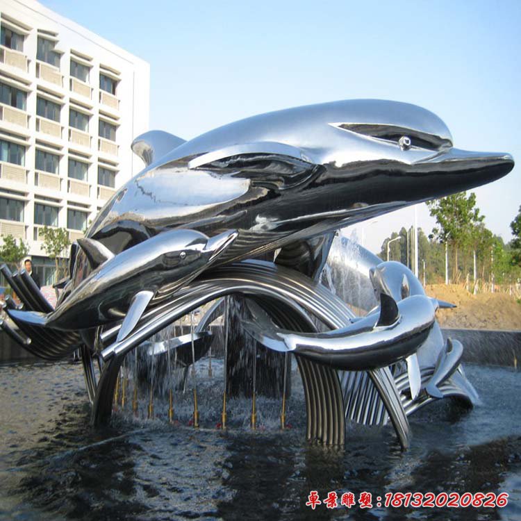 不锈钢跳跃海豚动物镜面雕塑