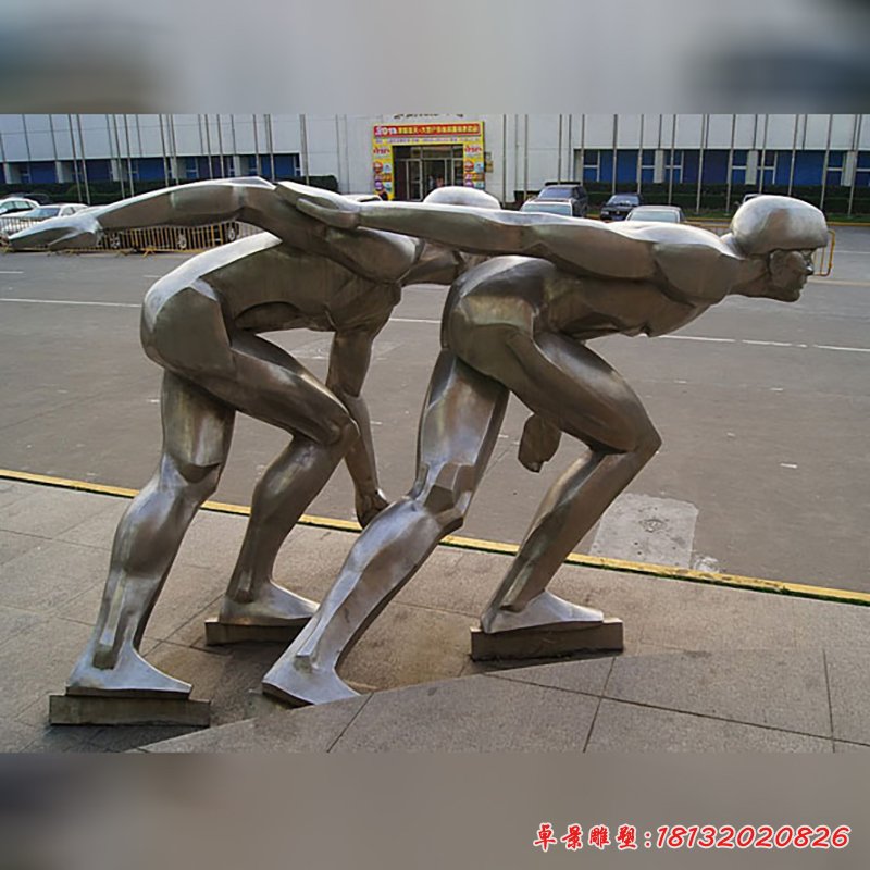不锈钢滑冰雕塑,不锈钢运动雕塑