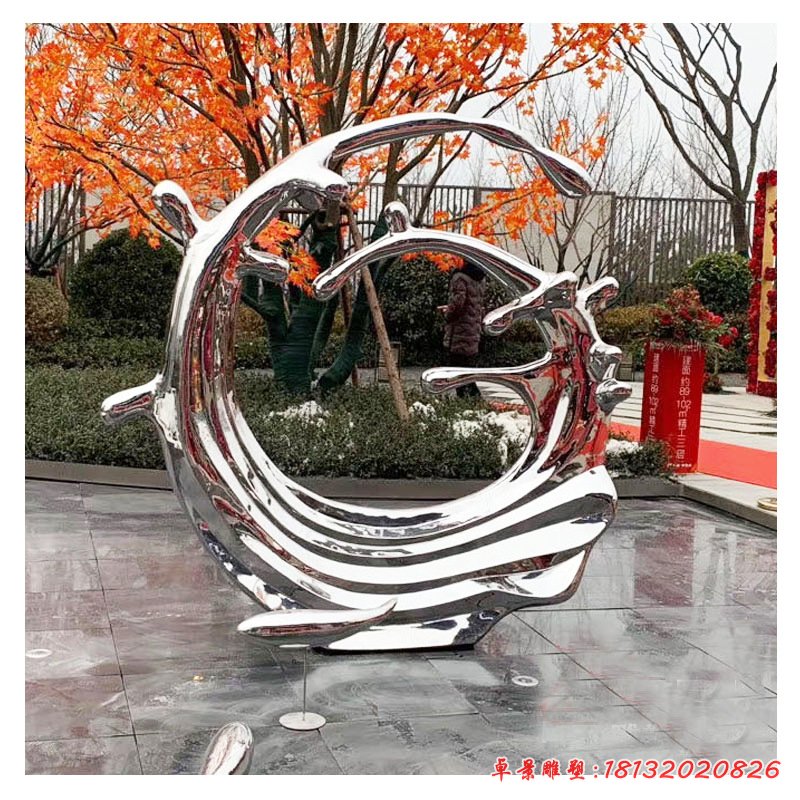 定制不锈钢雕塑浪花镜面不锈钢房地产广场水景装饰摆件水滴造型95711