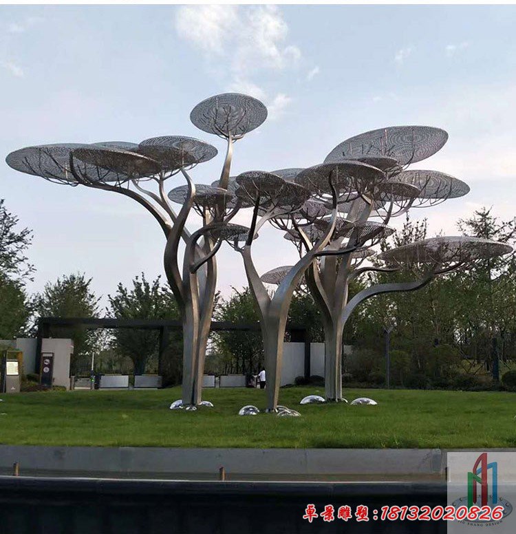 景区不锈钢镂空蘑菇树雕塑 (3)