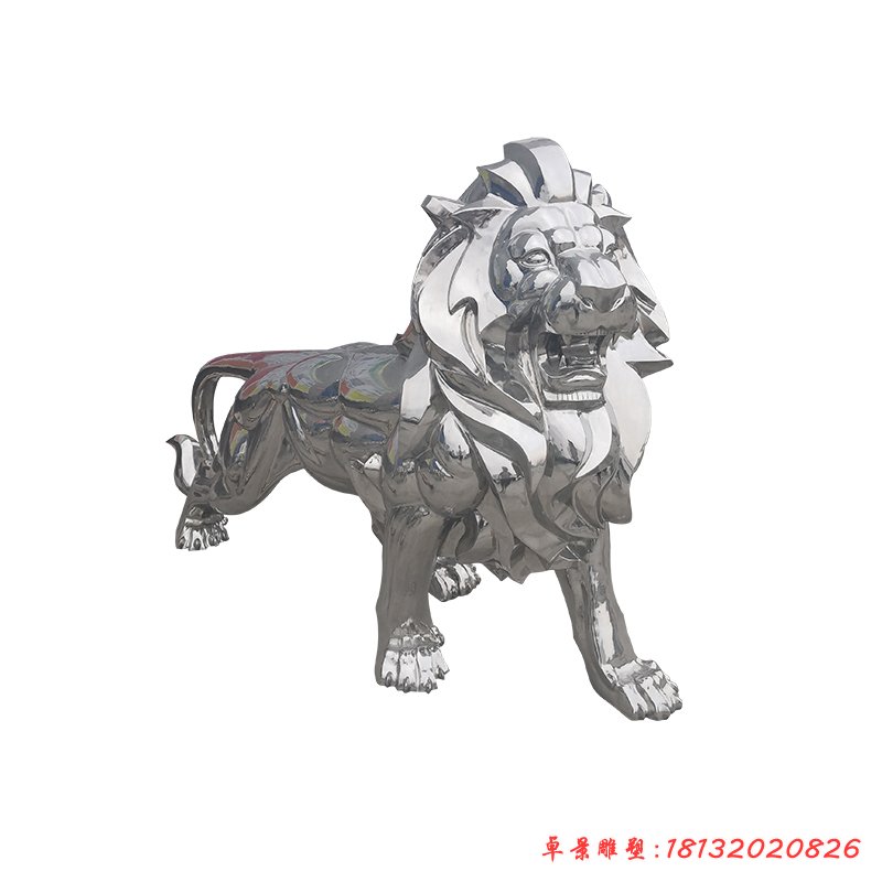 不锈钢狮子动物镜面雕塑