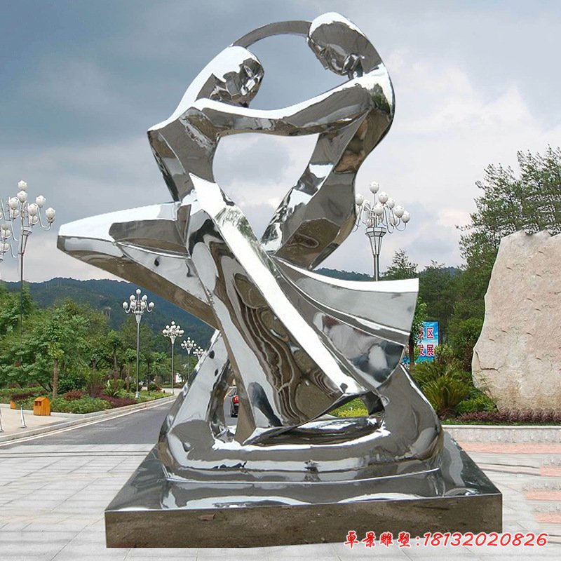 不锈钢跳舞抽象人物镜面雕塑