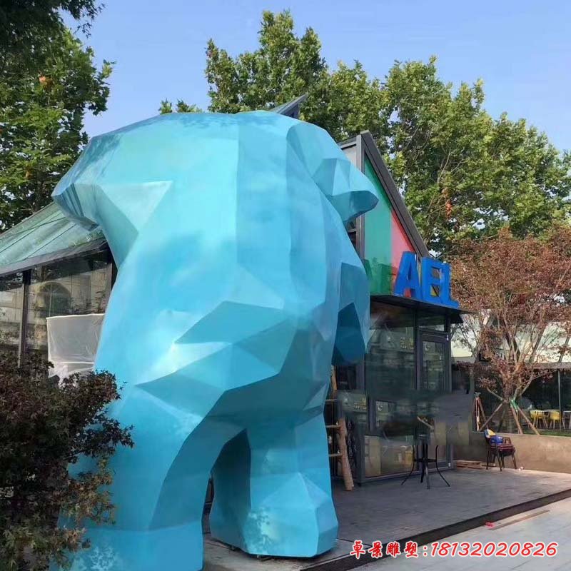 广场不锈钢几何熊雕塑2