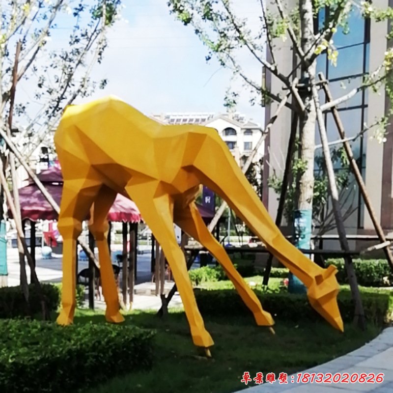 大型不锈钢动物雕塑户外园林景观几何切面长颈鹿造型美陈摆件定制89712