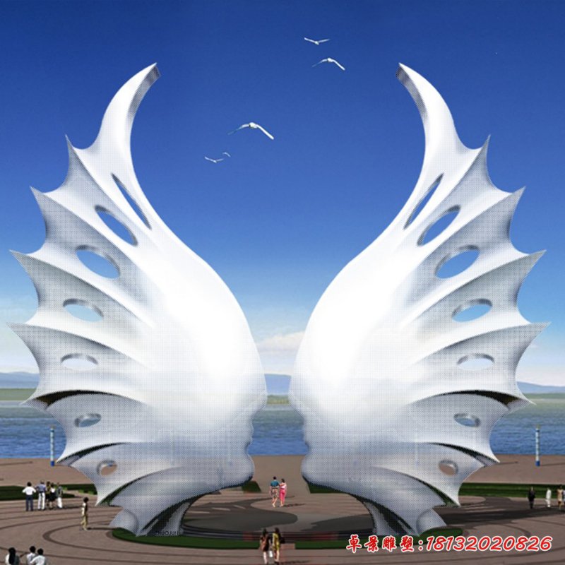 不锈钢大型抽象翅膀雕塑，城市景观不锈钢