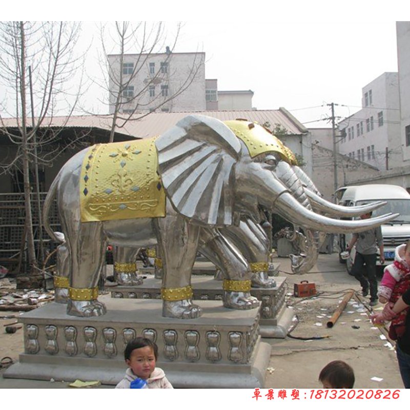 不锈钢大象雕塑,广场大象不锈钢雕塑