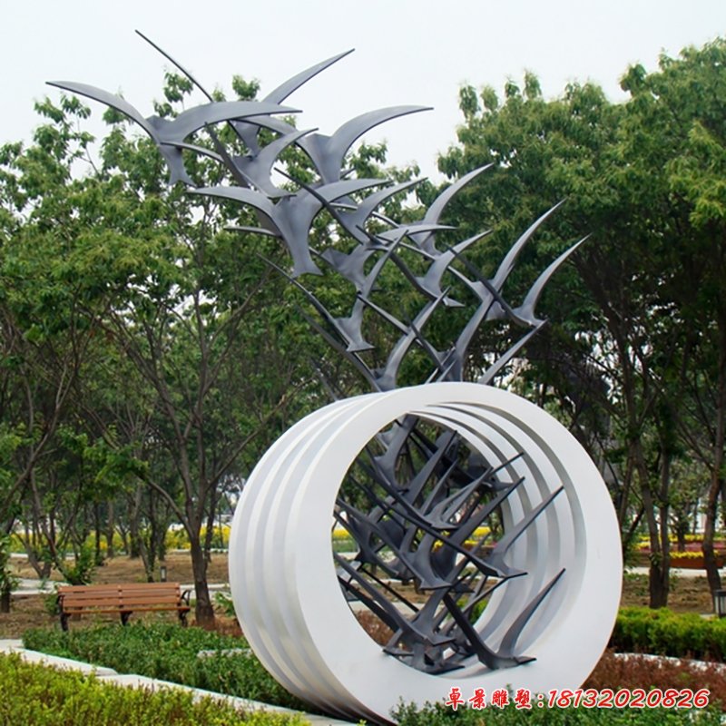 不锈钢抽象大雁雕塑,公园景观雕塑