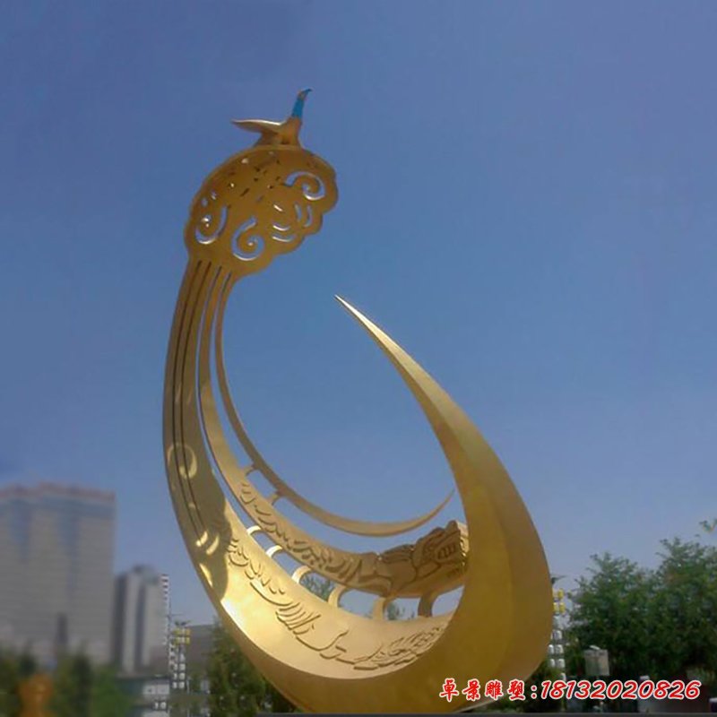 抽象创意凤凰广场景观,不锈钢雕塑 (2)