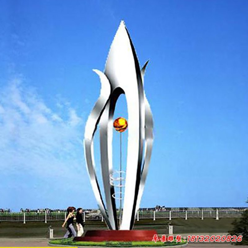 不锈钢树叶抽象花骨朵雕塑 企业景观雕塑