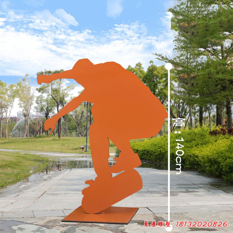 不锈钢滑板运动剪影抽象人物雕塑 (5)