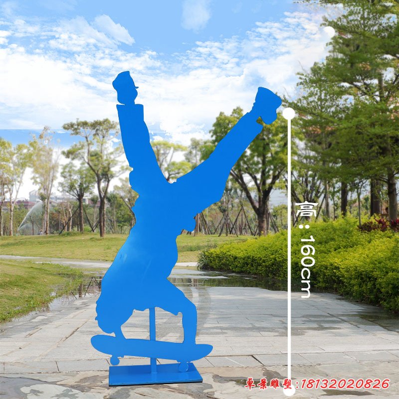 不锈钢滑板运动剪影抽象人物雕塑 (3)